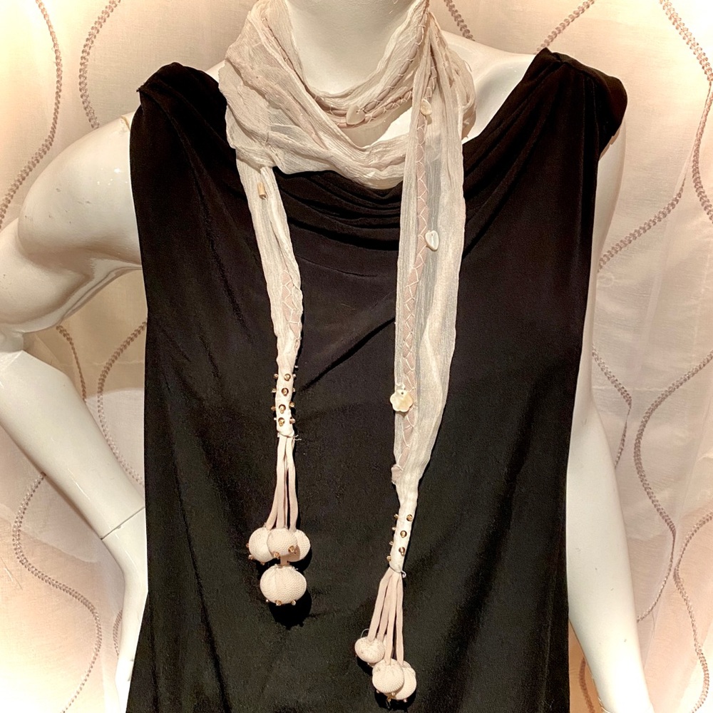Scarf w/ artistic flair! Beading, decorative balls